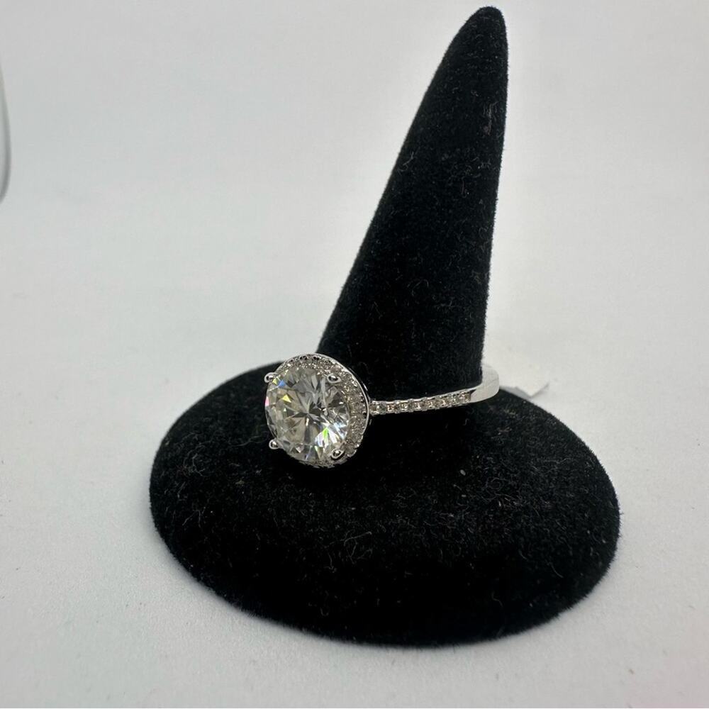 Moissanite Diamond Engagement Ring Brilliant Round Cut Halo 925 GRA 2 Ct Size 6 - Picture 5 of 11